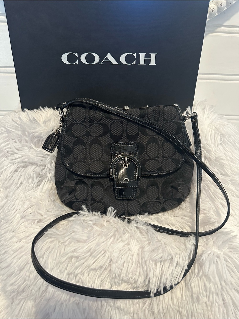 COACH Black Signature Canvas Crossbody Saddle Bag